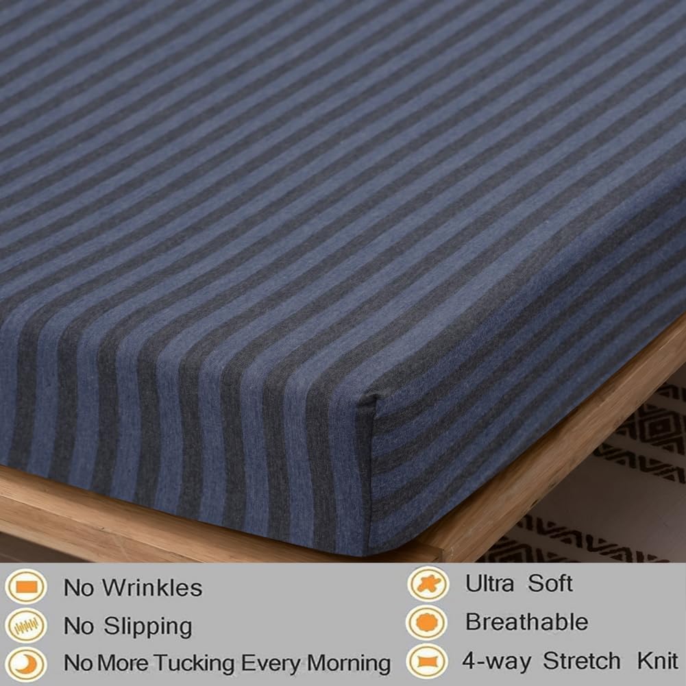 Jersey Cotton Feel Polyester Fitted Bed Sheet Set With 2 Pillow Covers Fits Up to 6"Mattress