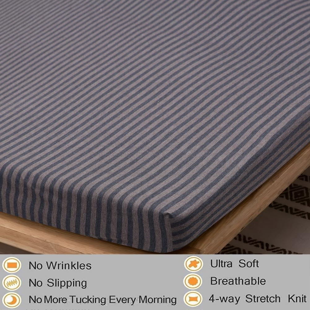 Jersey Cotton Feel Polyester Fitted Bed Sheet Set With 2 Pillow Covers Fits Up to 6"Mattress