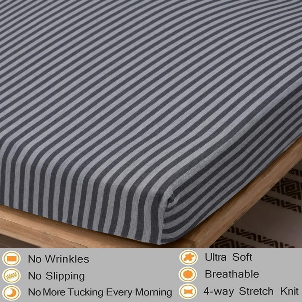 Jersey Cotton Feel Polyester Fitted Bed Sheet Set With 2 Pillow Covers Fits Up to 6"Mattress