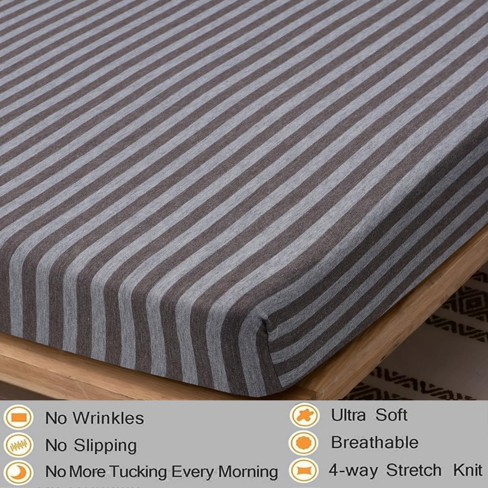Jersey Cotton Feel Polyester Fitted Bed Sheet Set With 2 Pillow Covers Fits Up to 6"Mattress