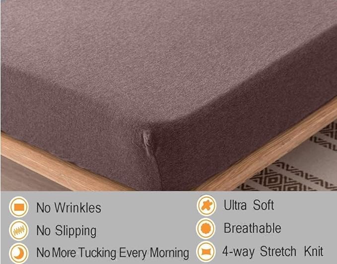 Jersey Cotton Feel Polyester Fitted Bed Sheet With Pillow Covers Fits Up to 6"Mattress