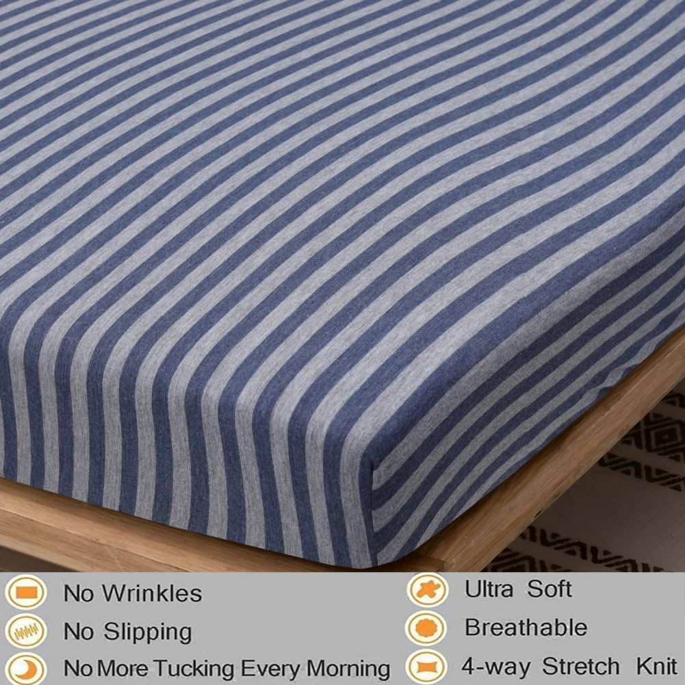 Jersey Cotton Feel Polyester Fitted Bed Sheet Set With 2 Pillow Covers Fits Up to 6"Mattress