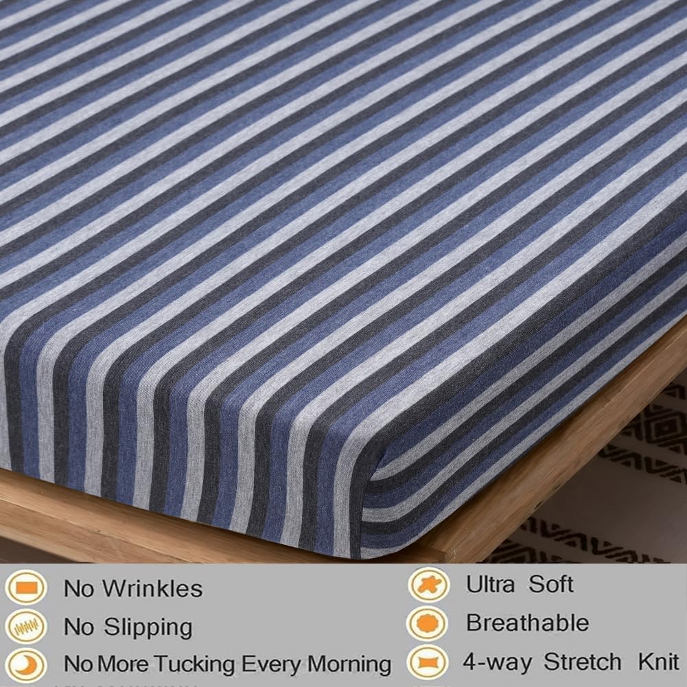Jersey Cotton Feel Polyester Fitted Bed Sheet Set With 2 Pillow Covers Fits Up to 6"Mattress