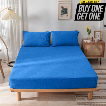 Wrinkle and Iron Free 100% Cotton Jersey Fitted Bed Sheet with Pillow Covers Fits Up to 6" Mattress