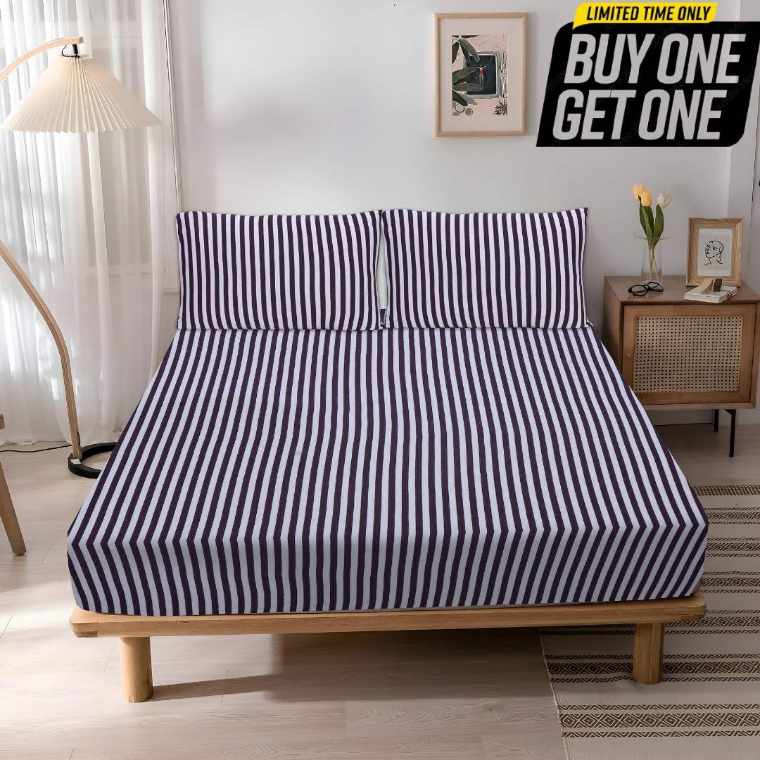 Jersey Cotton Rich Fitted Bed Sheet With 2 Pillow Covers Up to 6" Fits Mattress
