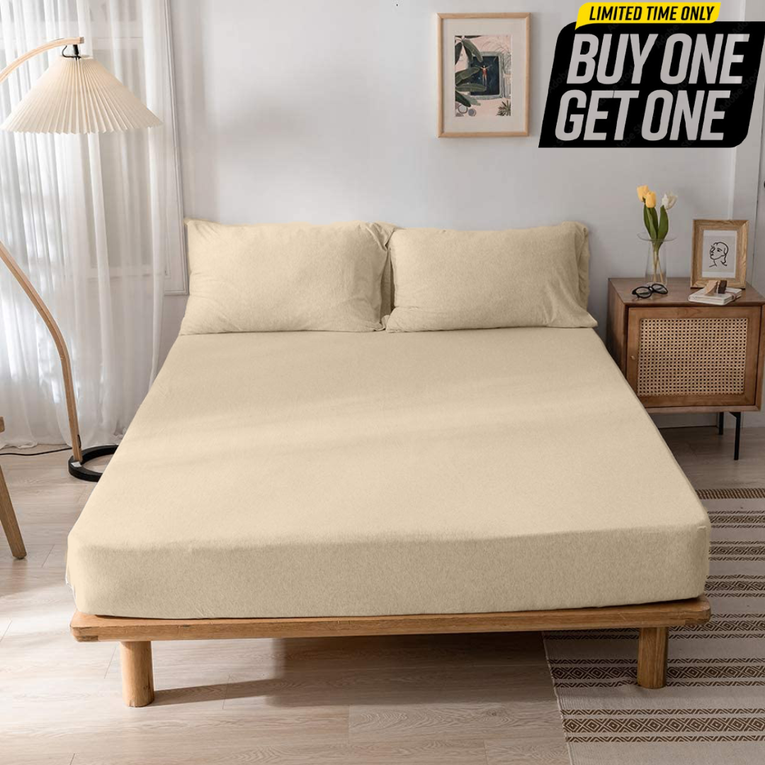 Wrinkle and Iron Free 100% Cotton Jersey Fitted Bed Sheet with Pillow Covers Fits Up to 6" Mattress