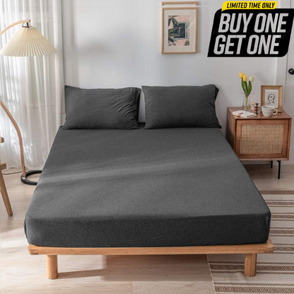 Wrinkle and Iron Free 100% Cotton Jersey Fitted Bed Sheet with Pillow Covers Fits Up to 6" Mattress