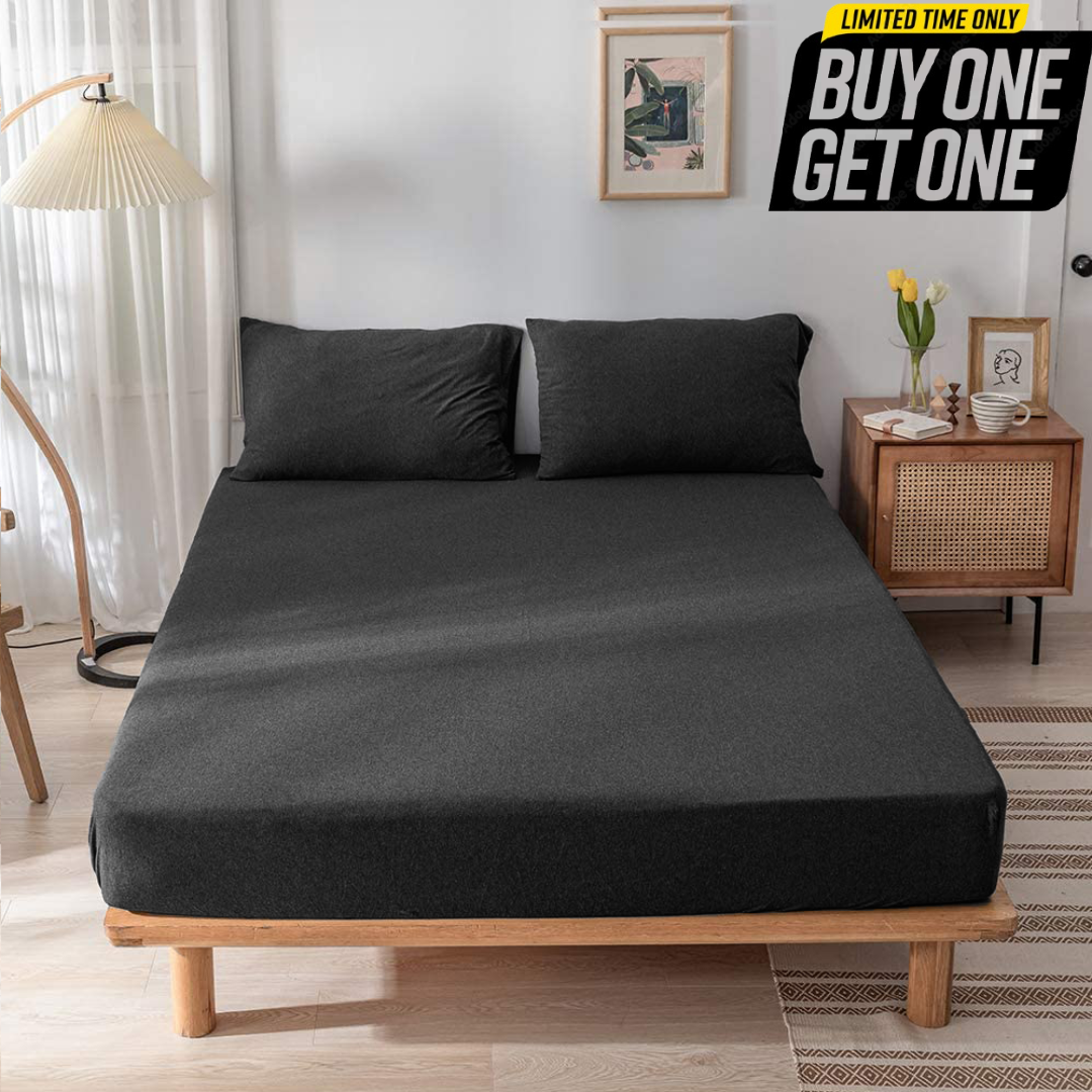 Jersey Cotton Rich Fitted Bed Sheet With 2 Pillow Covers Up to 6" Fits Mattress