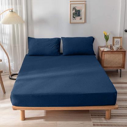 Wrinkle and Iron Free 100% Cotton Jersey Knitted Fitted Bed Sheet  with Pillow Covers Fits Up to 6" to 8" Mattress