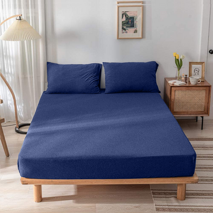 Jersey Cotton Rich Fitted Bed Sheet With 2 Pillow Covers Up to 6" Fits Mattress