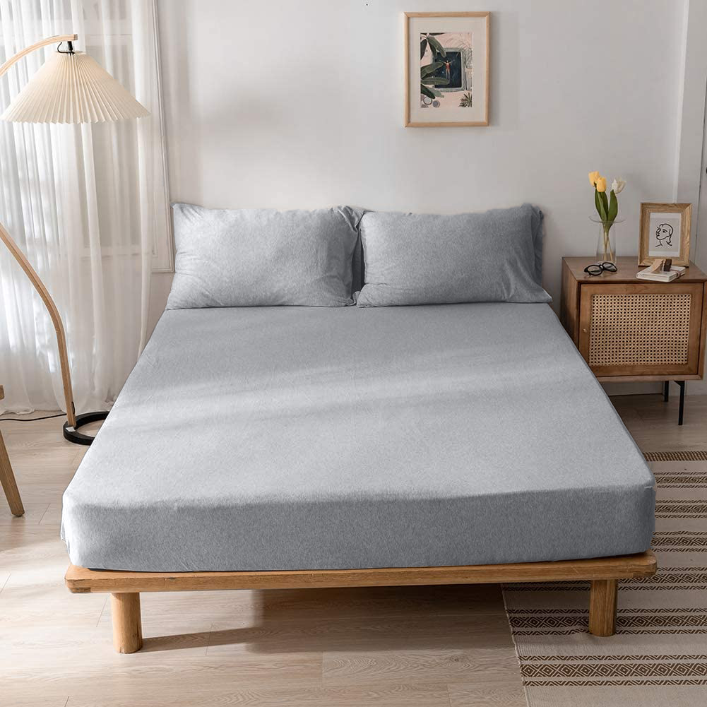 Jersey Cotton Rich Fitted Bed Sheet With 2 Pillow Covers Up to 6" Fits Mattress