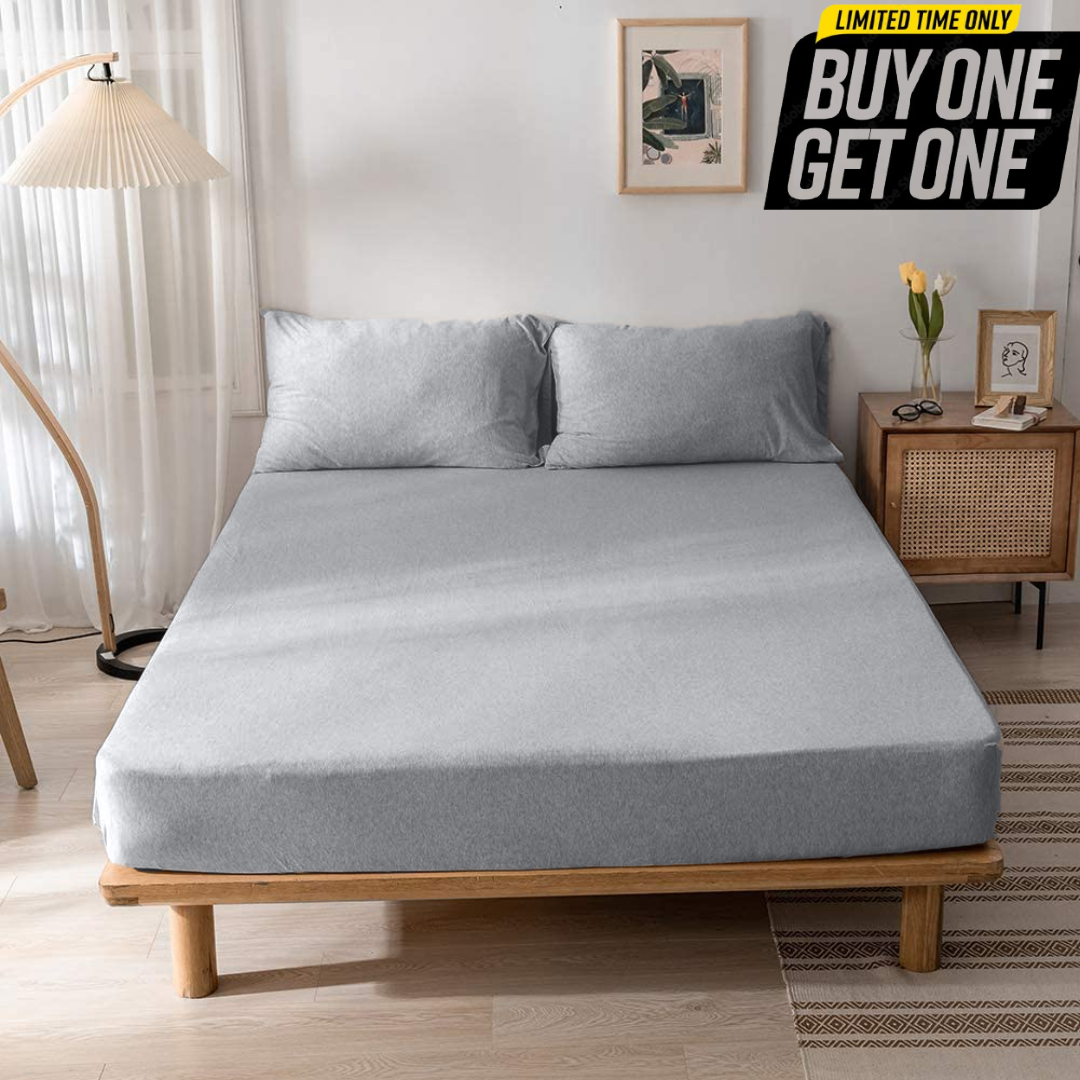 Jersey Cotton Rich Fitted Bed Sheet With 2 Pillow Covers Up to 6" Fits Mattress