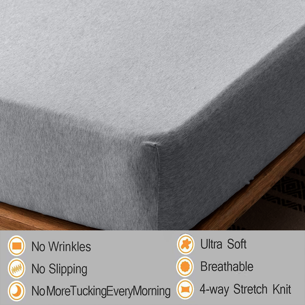 Jersey Cotton Feel Polyester Fitted Bed Sheet With Pillow Covers Fits Up to 6"Mattress