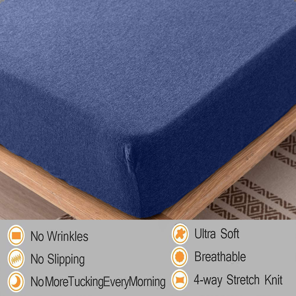 Jersey Cotton Rich Fitted Bed Sheet With 2 Pillow Covers Up to 6" Fits Mattress