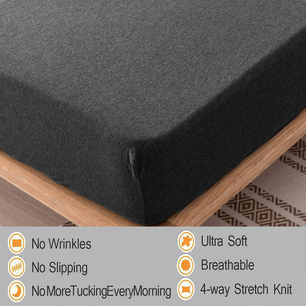 Jersey Cotton Feel Polyester Fitted Bed Sheet With Pillow Covers Fits Up to 6"Mattress