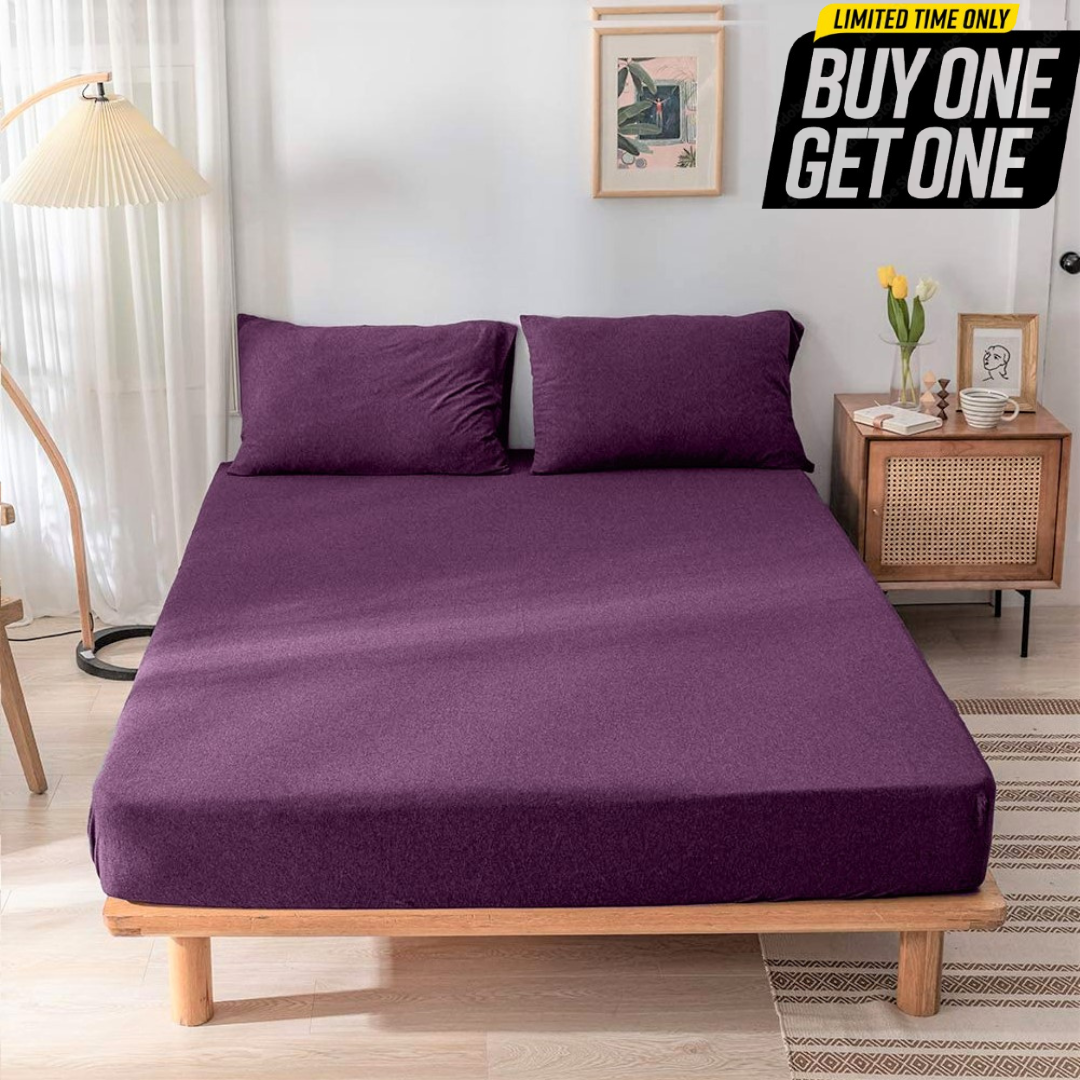 Jersey Cotton Rich Fitted Bed Sheet With 2 Pillow Covers Up to 6" Fits Mattress