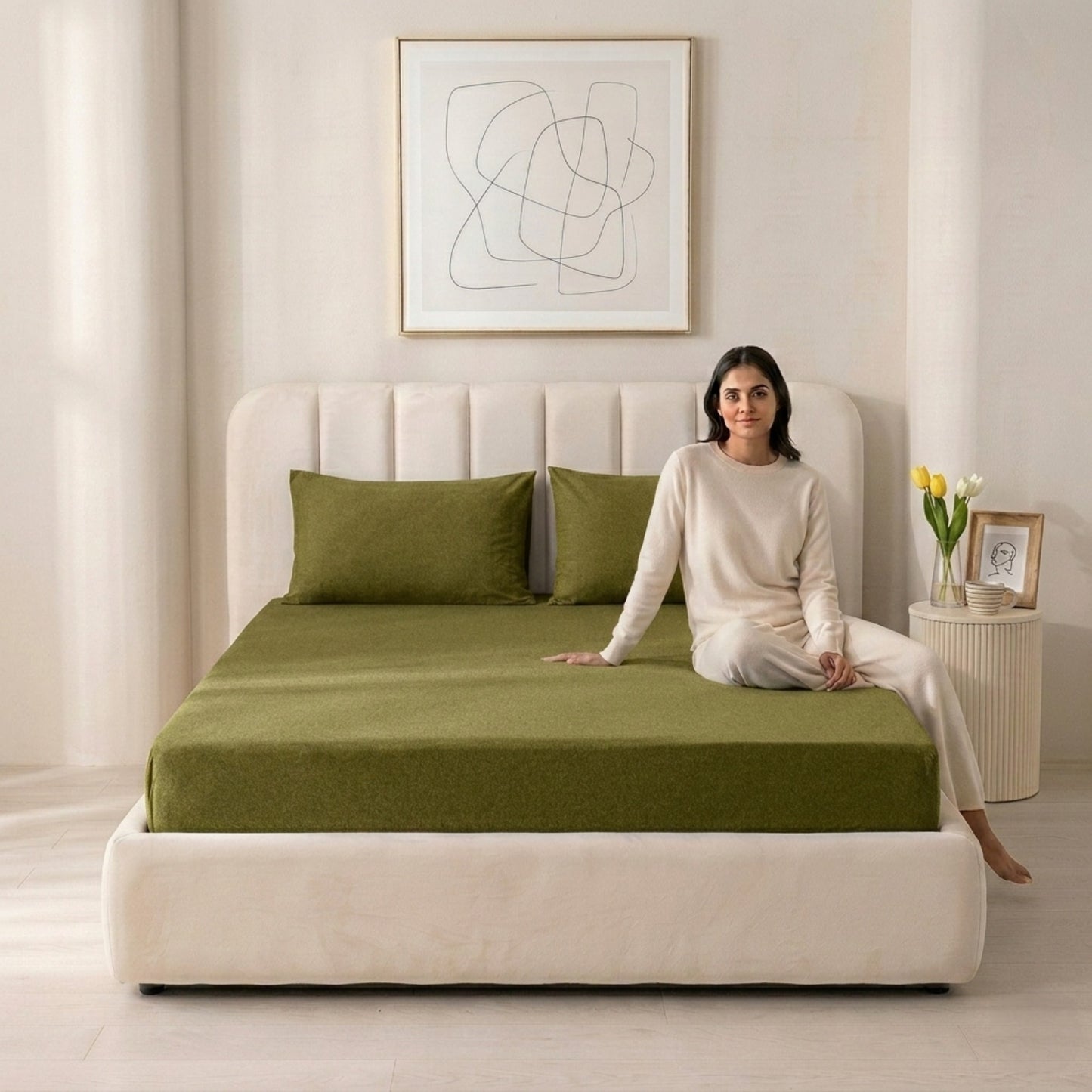 Jersey Cotton Feel Polyester Fitted Bed Sheet