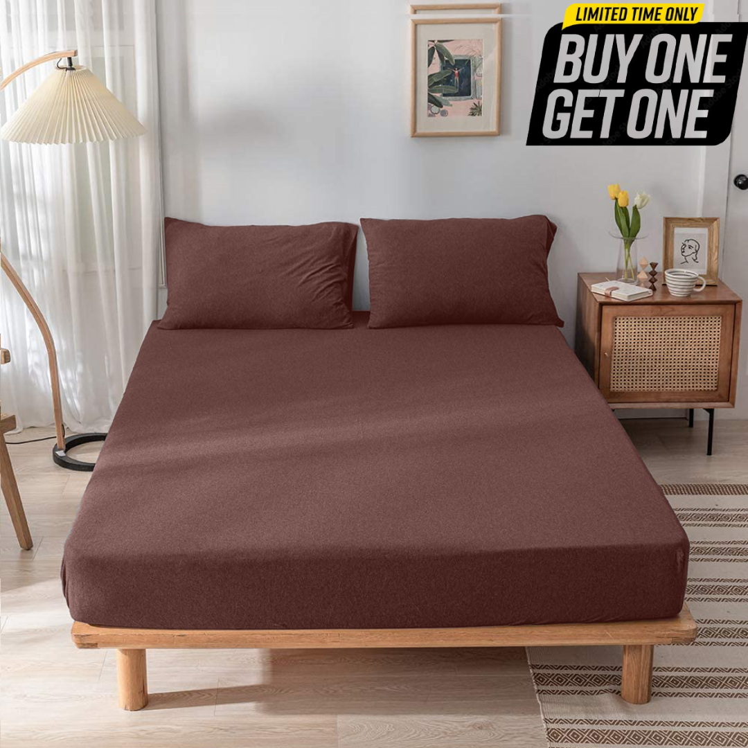 Wrinkle and Iron Free 100% Cotton Jersey Fitted Bed Sheet with Pillow Covers Fits Up to 6" Mattress