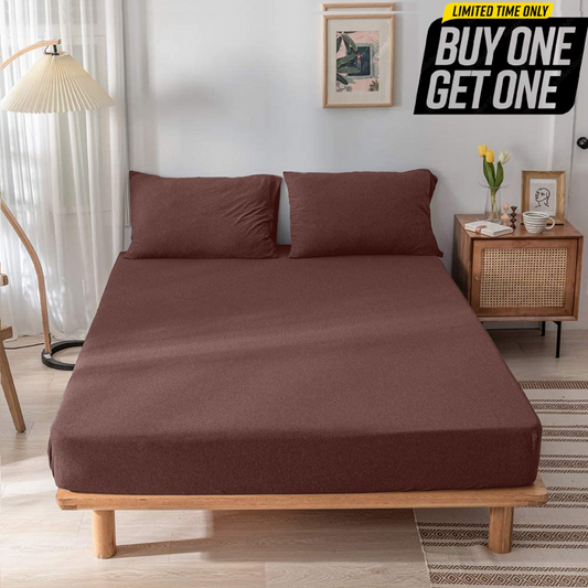 Wrinkle and Iron Free 100% Cotton Jersey Knitted Fitted Bed Sheet  with Pillow Covers Fits Up to 6" to 8" Mattress