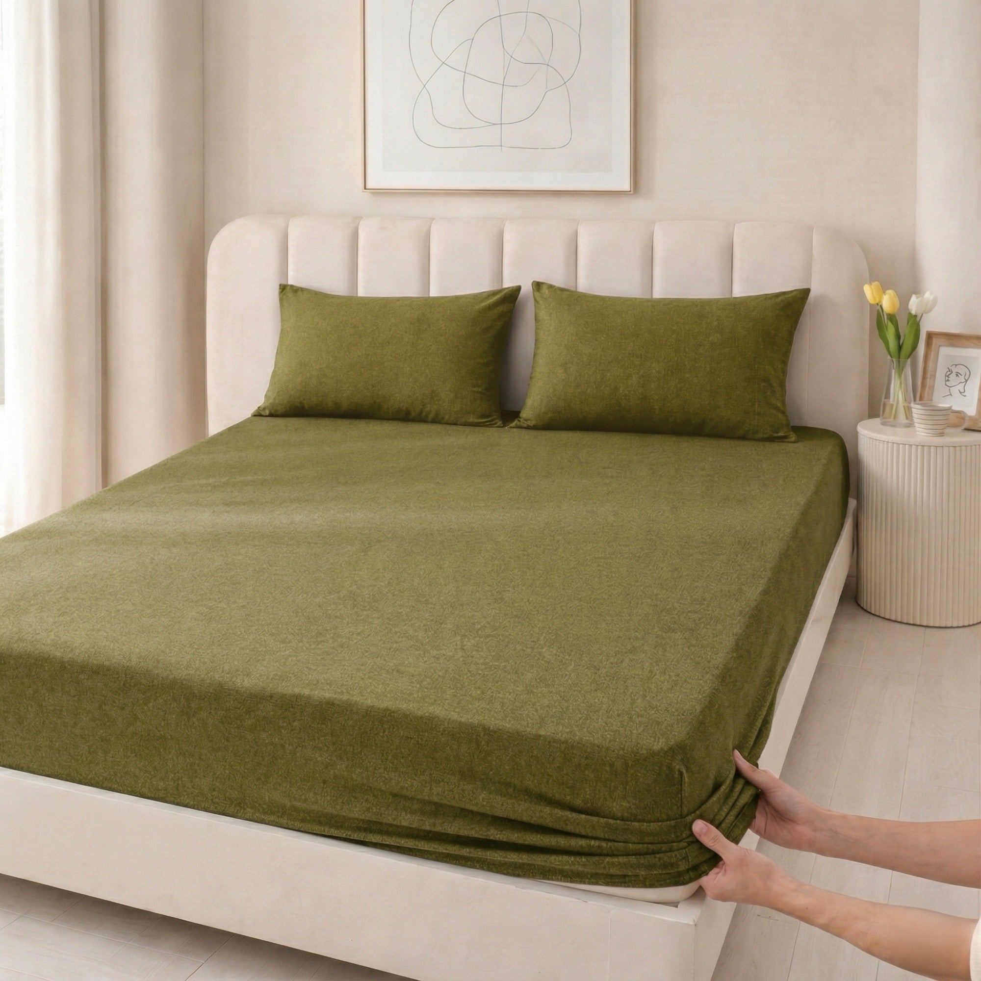 Jersey Cotton Feel Polyester Fitted Bed Sheet