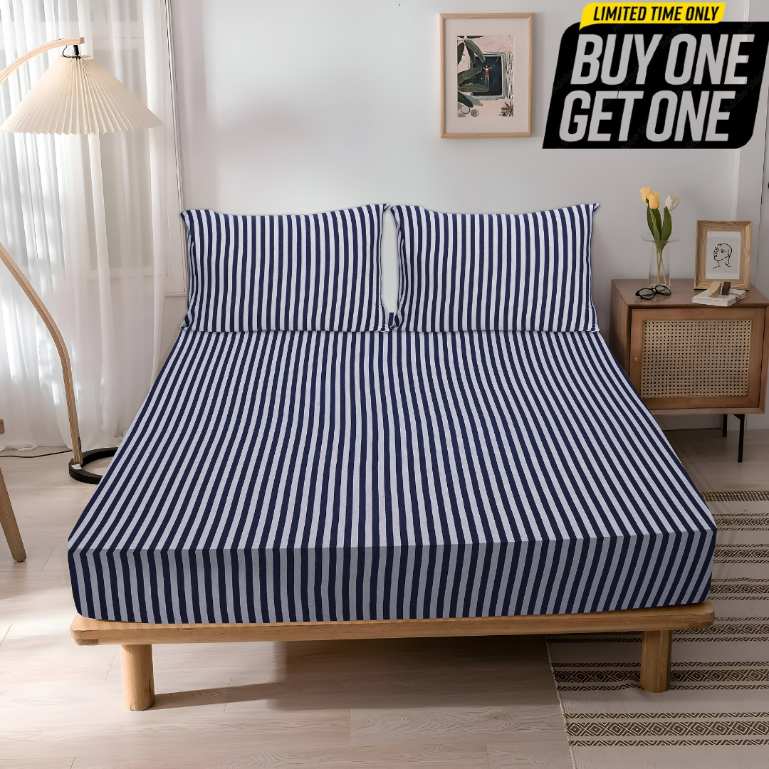 Jersey Cotton Rich Fitted Bed Sheet With 2 Pillow Covers Up to 6" Fits Mattress