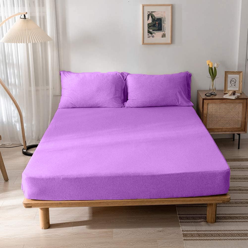 100% Cotton Jersey Knitted Fitted Bed Sheet - Fits Up to 6" to 8" Mattress