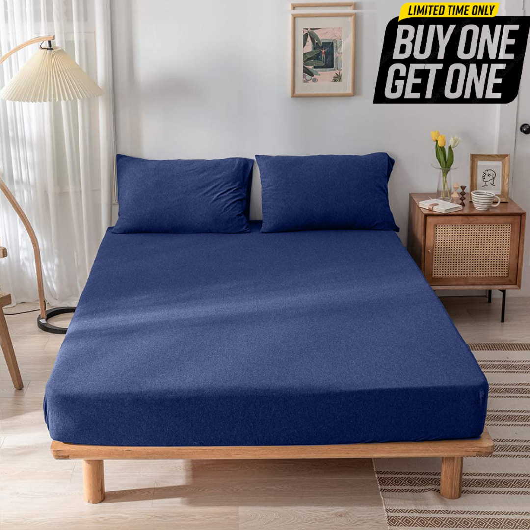 Jersey Cotton Rich Fitted Bed Sheet With 2 Pillow Covers Up to 6" Fits Mattress