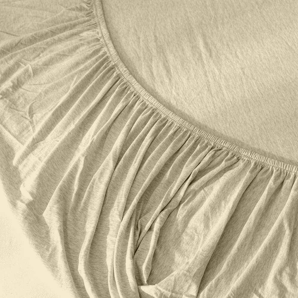 Wrinkle and Iron Free 100% Cotton Jersey Fitted Bed Sheet with Pillow Covers Fits Up to 6" Mattress