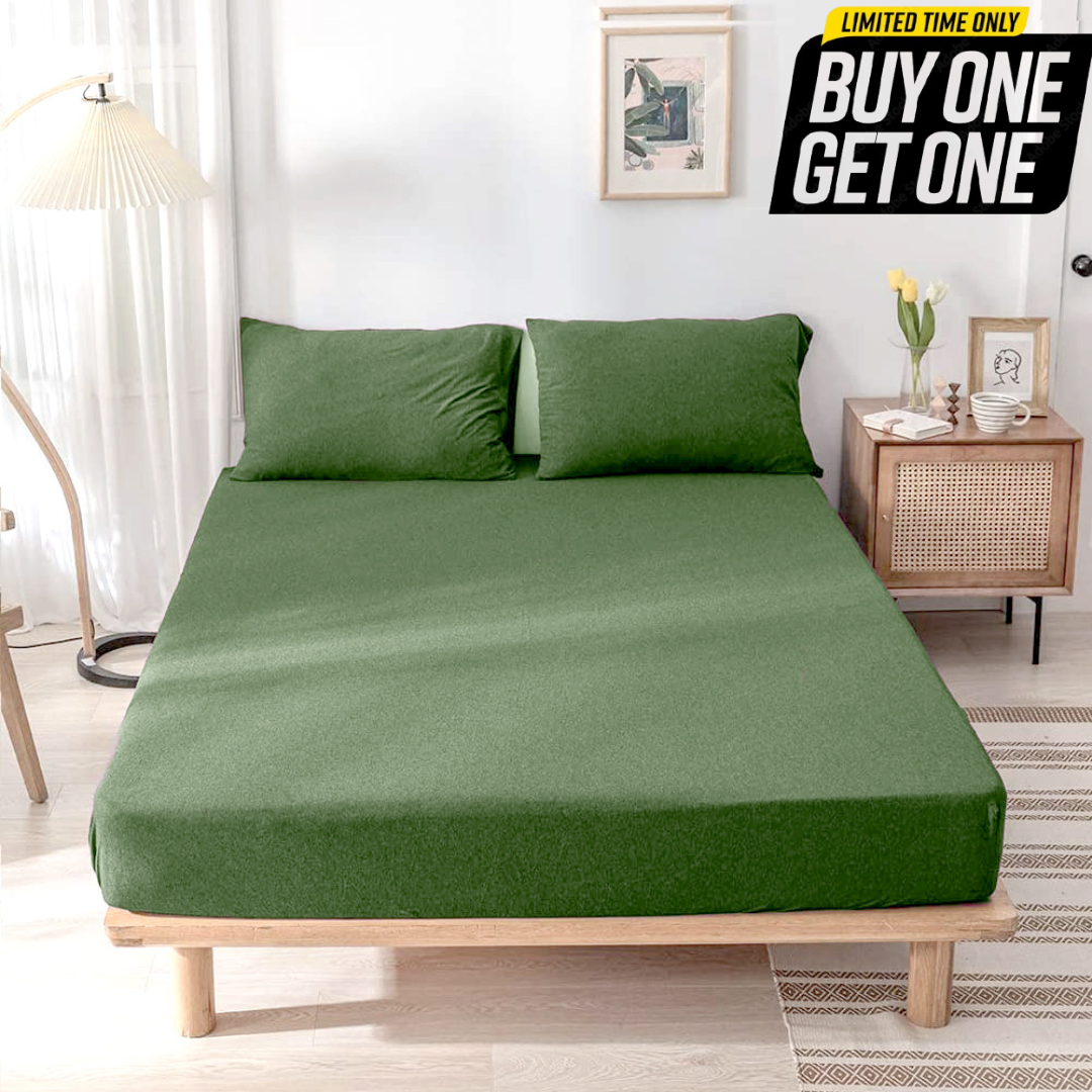 Wrinkle and Iron Free 100% Cotton Jersey Fitted Bed Sheet with Pillow Covers Fits Up to 6" Mattress