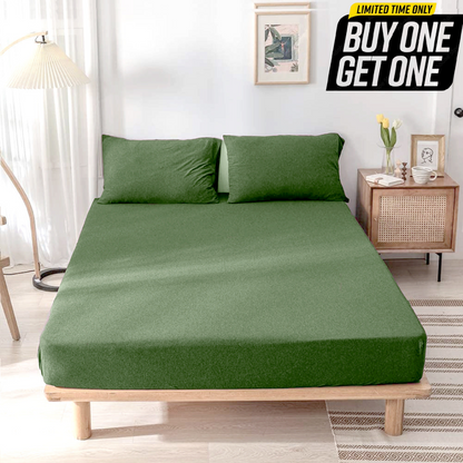 Wrinkle and Iron Free 100% Cotton Jersey Fitted Bed Sheet with Pillow Covers Fits Up to 6" Mattress