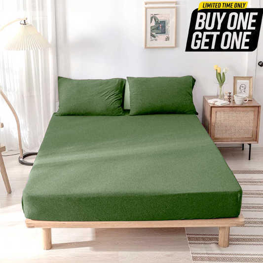 100% Cotton Jersey Knitted Fitted Bed Sheet  with Pillow Covers - Fits Up to 6" to 8" Mattress