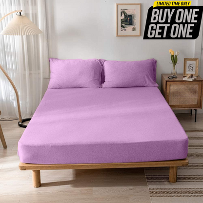 Wrinkle and Iron Free 100% Cotton Jersey Fitted Bed Sheet with Pillow Covers Fits Up to 6" Mattress