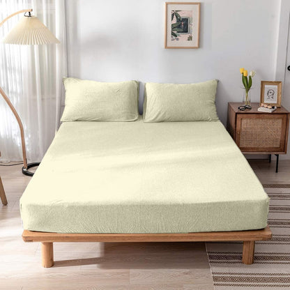 Wrinkle and Iron Free 100% Cotton Jersey Knitted Fitted Bed Sheet  with Pillow Covers Fits Up to 6" to 8" Mattress