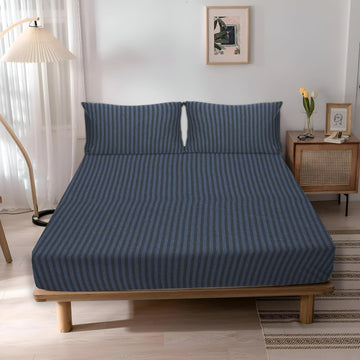 Jersey Cotton Feel Polyester Fitted Bed Sheet Set With 2 Pillow Covers Fits Up to 6"Mattress