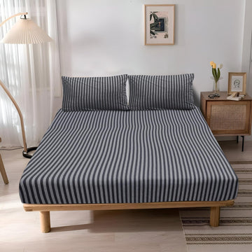 Jersey Cotton Feel Polyester Fitted Bed Sheet Set With 2 Pillow Covers Fits Up to 6"Mattress