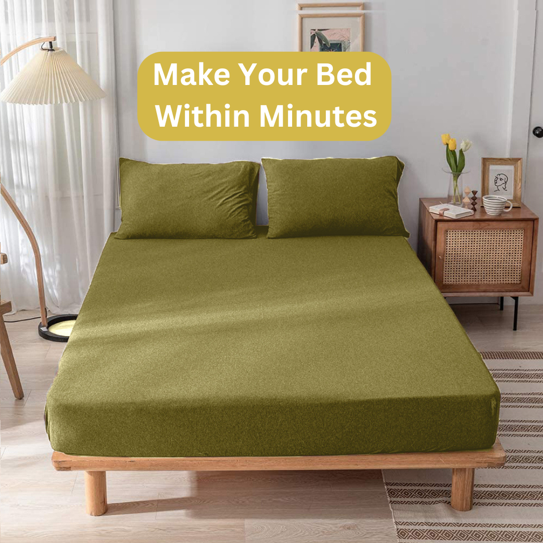 Jersey Cotton Feel Polyester Fitted Bed Sheet With Pillow Covers Fits Up to 6"Mattress
