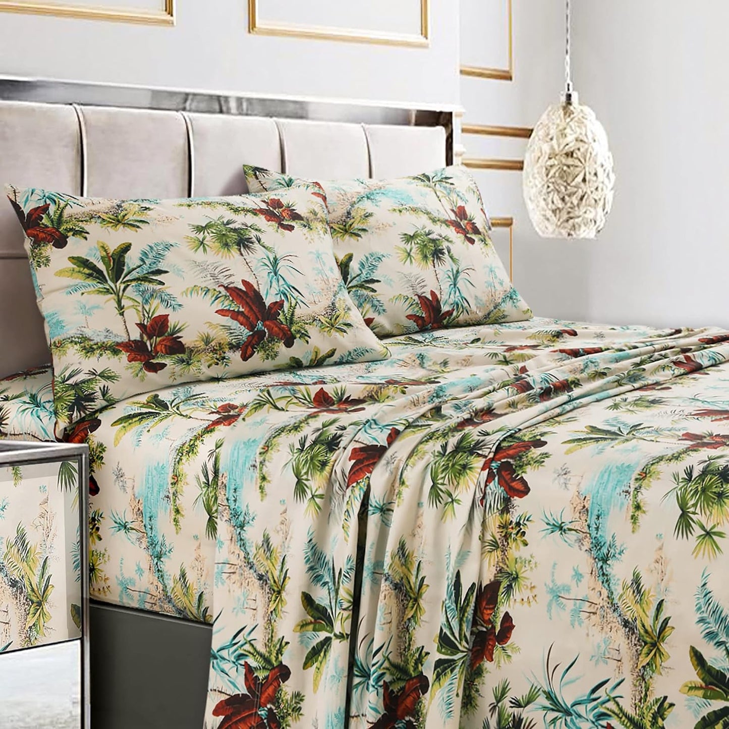 Soft Cotton Sateen Printed Sheets Floral Print, Extra Deep Pocket