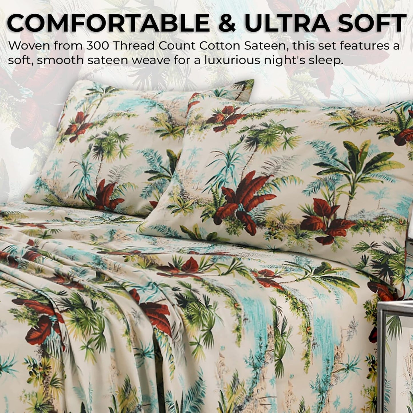 Soft Cotton Sateen Printed Sheets Floral Print, Extra Deep Pocket