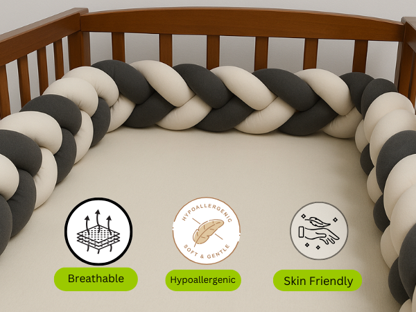 India First 100% Cotton Jersey Braided Crib Bumper