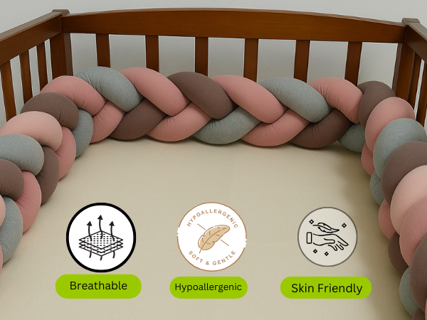 India First 100% Cotton Jersey Braided Crib Bumper