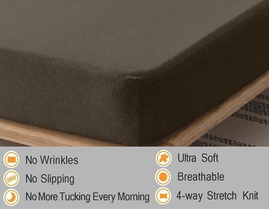Jersey Cotton Rich Fitted Bed Sheet With 2 Pillow Covers Up to 6" Fits Mattress