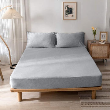 Jersey Cotton Rich Fitted Bed Sheet With Pillow Covers Up to 6" Fits Mattress
