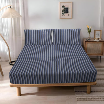 Jersey Cotton Feel Polyester Fitted Bed Sheet Set With 2 Pillow Covers Fits Up to 6"Mattress
