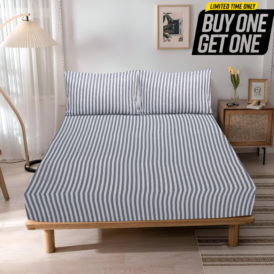 Jersey Cotton Rich Fitted Bed Sheet With 2 Pillow Covers Up to 6" Fits Mattress