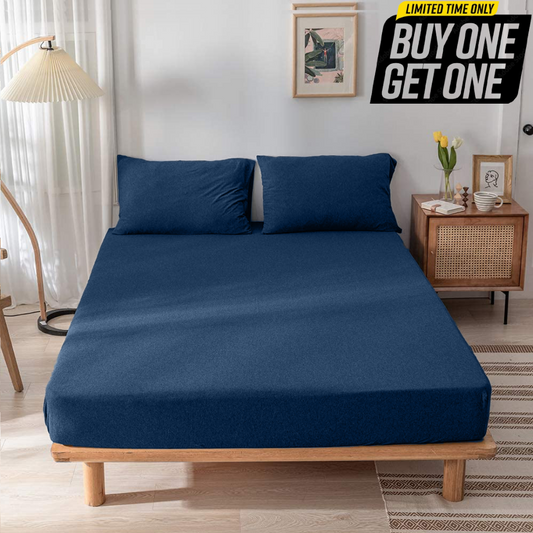 Wrinkle and Iron Free 100% Cotton Jersey Knitted Fitted Bed Sheet  with Pillow Covers Fits Up to 6" to 8" Mattress